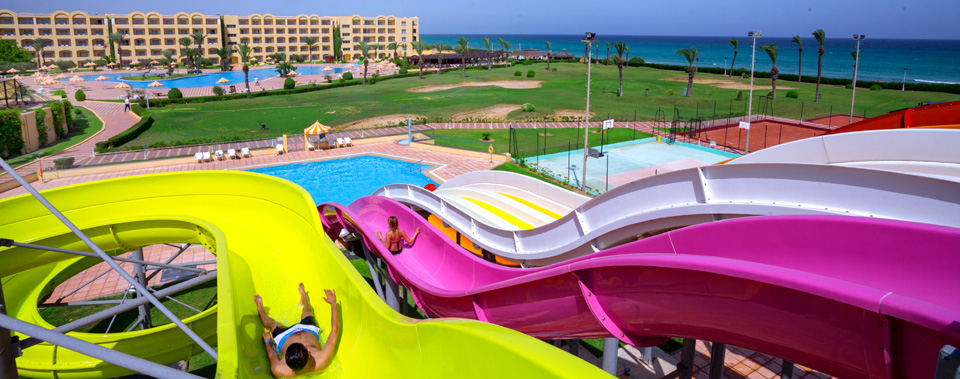Hotel pool, Pitch & putt golf, Turquoise blue mediterranean sea